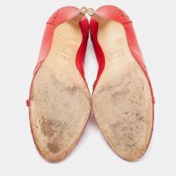 Pre Owned Dior Red Leather Round Toe Pumps Size 39