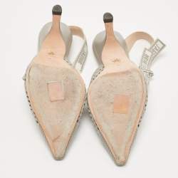 Dior Green Canvas Ribbon J'adior Slingback Pumps Size 40