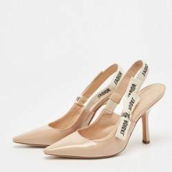 Pre Owned Dior Beige Patent Leather J'adior Slingback Pumps Size 37