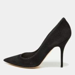 Pre Owned Dior Black Perforated Suede Cherie Pointed Toe Pumps Size 40
