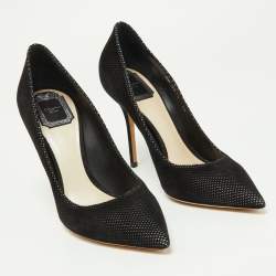 Pre Owned Dior Black Perforated Suede Cherie Pointed Toe Pumps Size 40