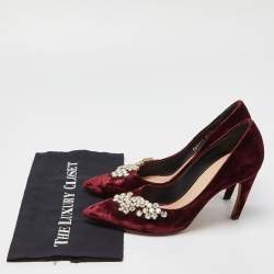 Pre Owned Dior Burgundy Velvet Crystal Embellished Pointed Toe Pumps Size 39.5