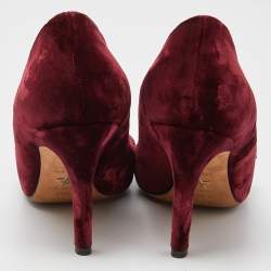 Pre Owned Dior Burgundy Velvet Crystal Embellished Pointed Toe Pumps Size 39.5
