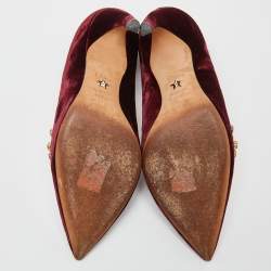 Pre Owned Dior Burgundy Velvet Crystal Embellished Pointed Toe Pumps Size 39.5
