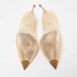 Pre Owned Dior Beige Patent Leather Dianeme Crystal Embellished Pumps Size 38.5