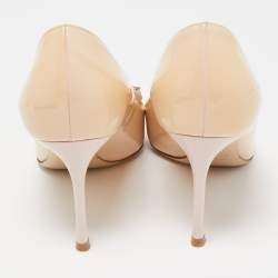 Pre Owned Dior Beige Patent Leather Dianeme Crystal Embellished Pumps Size 38.5