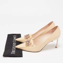 Pre Owned Dior Beige Patent Leather Dianeme Crystal Embellished Pumps Size 38.5