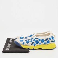 Dior White/Blue Embellished Mesh Fusion Sneakers Size 37