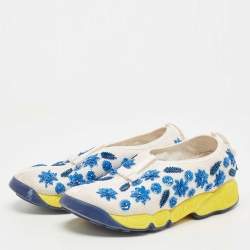 Dior White/Blue Embellished Mesh Fusion Sneakers Size 37