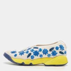 Dior White/Blue Embellished Mesh Fusion Sneakers Size 37