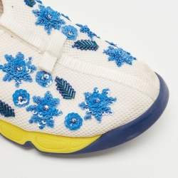 Dior White/Blue Embellished Mesh Fusion Sneakers Size 37