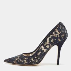 Dior Navy Blue Lace Pointed Toe Pumps Size 38
