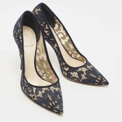 Dior Navy Blue Lace Pointed Toe Pumps Size 38