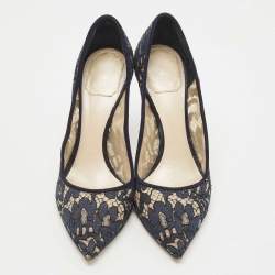 Dior Navy Blue Lace Pointed Toe Pumps Size 38