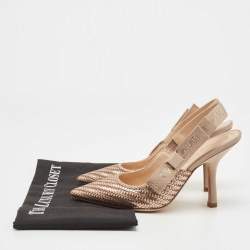 Pre Owned Dior Metallic Bronze Woven Leather J'Adior Slingback Pumps Size 36