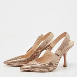 Pre Owned Dior Metallic Bronze Woven Leather J'Adior Slingback Pumps Size 36