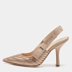 Pre Owned Dior Metallic Bronze Woven Leather J'Adior Slingback Pumps Size 36