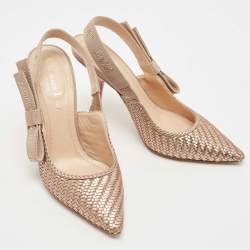 Pre Owned Dior Metallic Bronze Woven Leather J'Adior Slingback Pumps Size 36