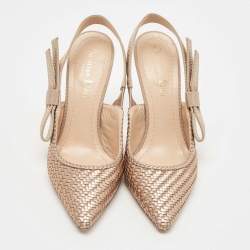 Pre Owned Dior Metallic Bronze Woven Leather J'Adior Slingback Pumps Size 36