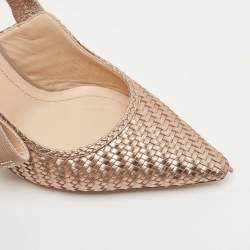 Pre Owned Dior Metallic Bronze Woven Leather J'Adior Slingback Pumps Size 36