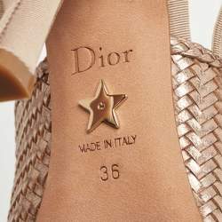 Pre Owned Dior Metallic Bronze Woven Leather J'Adior Slingback Pumps Size 36
