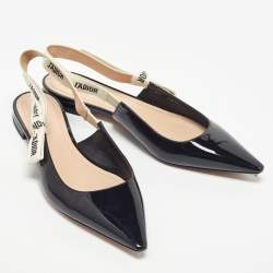 Pre Owned Dior Black Patent Leather J'Adior Slingback Flats Size 40