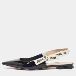 Pre Owned Dior Black Patent Leather J'Adior Slingback Flats Size 40