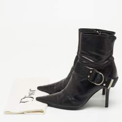 Dior Black Leather Pointed Toe Ankle Boots Size 36