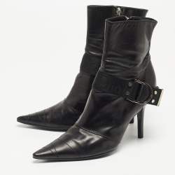 Dior Black Leather Pointed Toe Ankle Boots Size 36