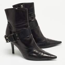 Dior Black Leather Pointed Toe Ankle Boots Size 36