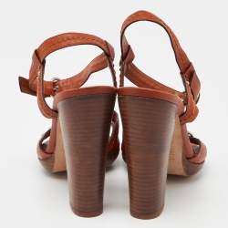 Pre Owned Dior Dark Orange Leather Ankle Strap Sandals Size 40 