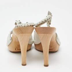 Dior White Leather Platform Slingback Sandals Size 40.5