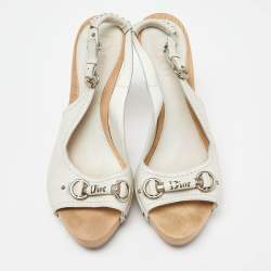 Dior White Leather Platform Slingback Sandals Size 40.5