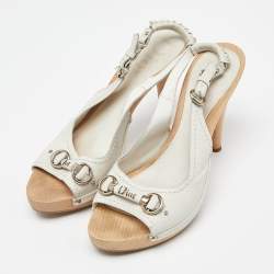 Dior White Leather Platform Slingback Sandals Size 40.5