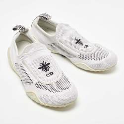 Pre Owned Dior White Knit Fabric D-Fence Sneakers Size 37.5