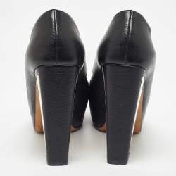 Pre Owned Dior Black Leather Metal Plate Block Heel Pumps Size 39.5