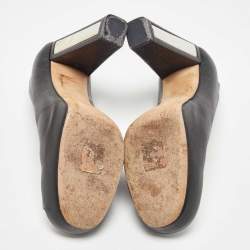 Pre Owned Dior Black Leather Metal Plate Block Heel Pumps Size 39.5