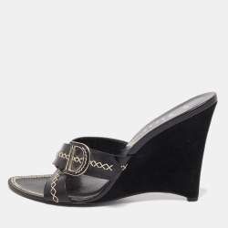 Dior Black Leather and Suede Wedge Sandals Size 41