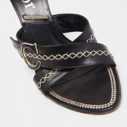 Dior Black Leather and Suede Wedge Sandals Size 41