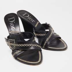 Dior Black Leather and Suede Wedge Sandals Size 41