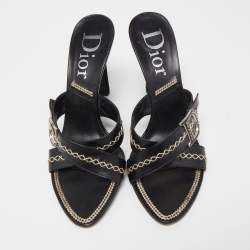 Dior Black Leather and Suede Wedge Sandals Size 41