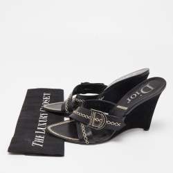 Dior Black Leather and Suede Wedge Sandals Size 41