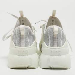 Dior White/Silver Lurex Fabric and PVC D-Connect Sneakers Size 37