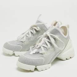 Dior White/Silver Lurex Fabric and PVC D-Connect Sneakers Size 37