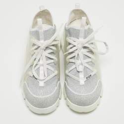 Dior White/Silver Lurex Fabric and PVC D-Connect Sneakers Size 37