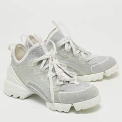 Dior White/Silver Lurex Fabric and PVC D-Connect Sneakers Size 37