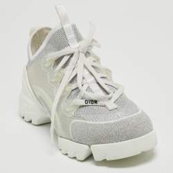 Dior White/Silver Lurex Fabric and PVC D-Connect Sneakers Size 37