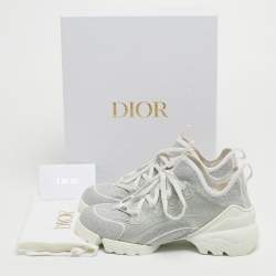 Dior White/Silver Lurex Fabric and PVC D-Connect Sneakers Size 37