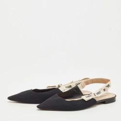 Pre Owned Dior Black Canvas Jadior  Slingback Flat Sandals Size 39