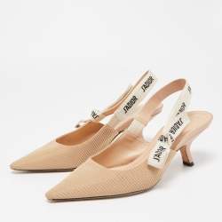 Dior Beige Canvas J'adior Slingback Pumps Size 37.5